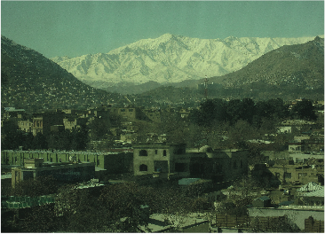 Photo of the city of Kabul with surrounding mountains