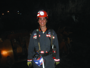 Photo of Alison Morantz in mining gear