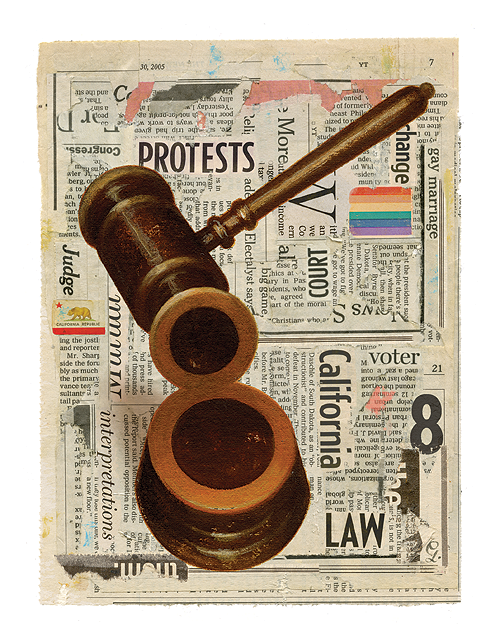 Illustration of a gavel on top of a newspaper