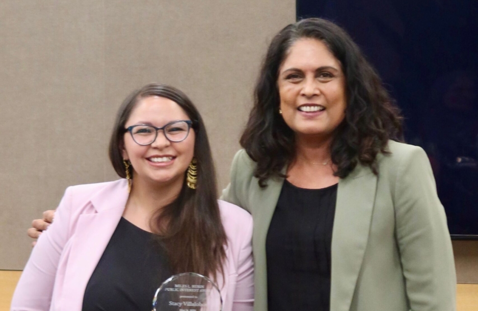 Professor Jayashri Srikantiah (right) presented the Miles L. Rubin Public Interest Award to Stacy Villalobos, JD '15