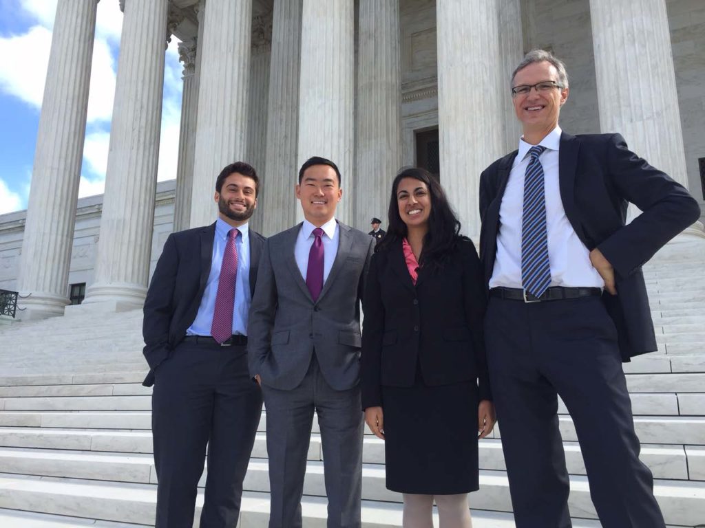 The Sachs legal team (left to right): Nick Rosellini ('16), Michael Qian ('16), Snayha Nath ('15), Jeffrey Fisher