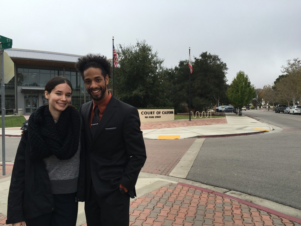 Cathrina Altimari-Brown (JD ’17) and Julian Aris (JD ’17) getting ready for the hearing in San Luis Obispo Superior Court