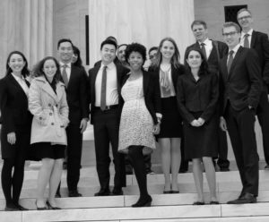 The Cert &amp; Merits Teams: Back row (left to right): The client's family, co-counsel Mike Carlin, and Professor Jeffrey L. Fisher. Front row (left to right): Adrienne Pon (JD ’18), Alison Gocke (JD ’17), James Xi (JD ’17), Andrew Chang (JD ’17), Amari Hammonds (JD ’17), Shannon Grammel (JD ’17), Zoé Friedland (JD ’17), and Matthew Sellers (JD ’17).