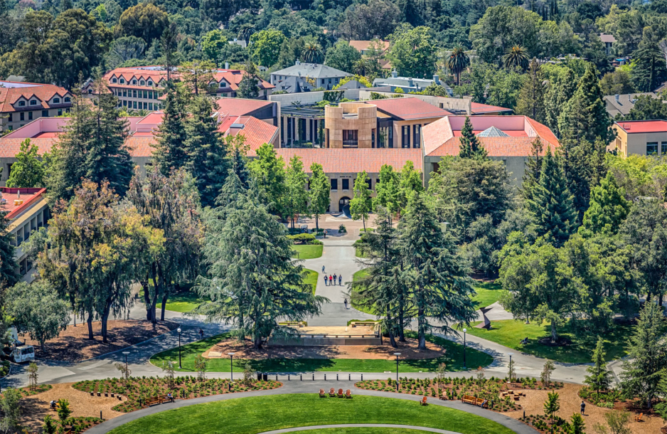 Stanford Law School campus aerial shot