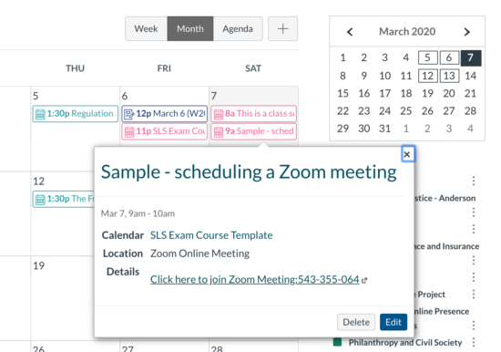 canvas calendar event for zoom