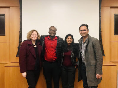 Jocelyn Goldfein, Stephen Caines, Aparna Sinha and Jay Mandal -- the judges and co-organizers.