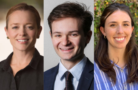 Lucy Ricca, Director of Policy and Programs for the Deborah L. Rhode Center on the Legal Profession, Graham Ambrose, JD '24, and Madeline Walsh, JD '23