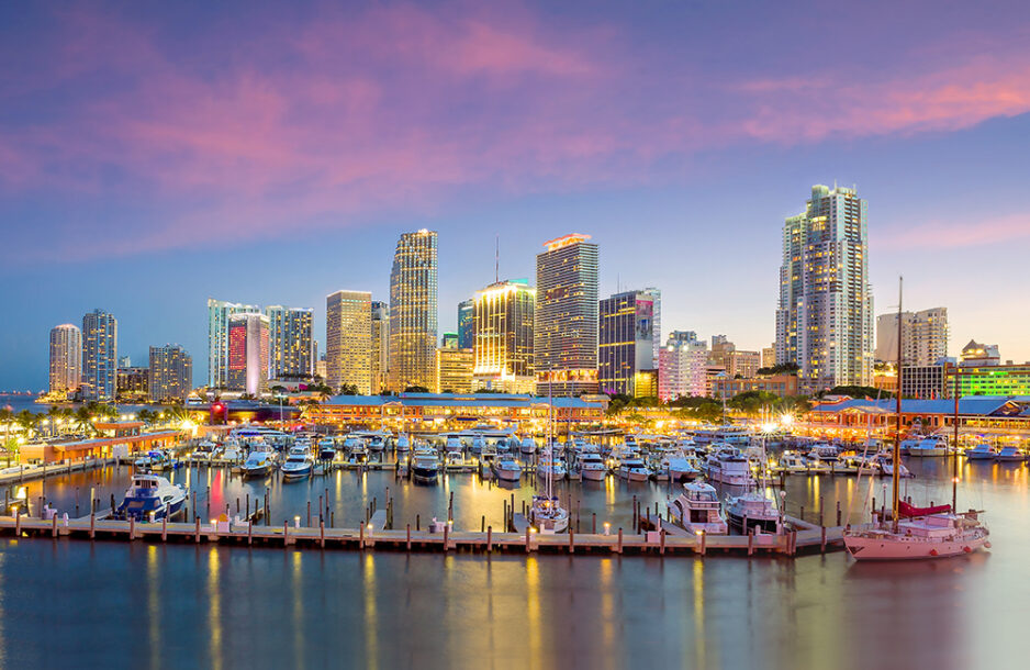 Miami city skyline panorama at twilight