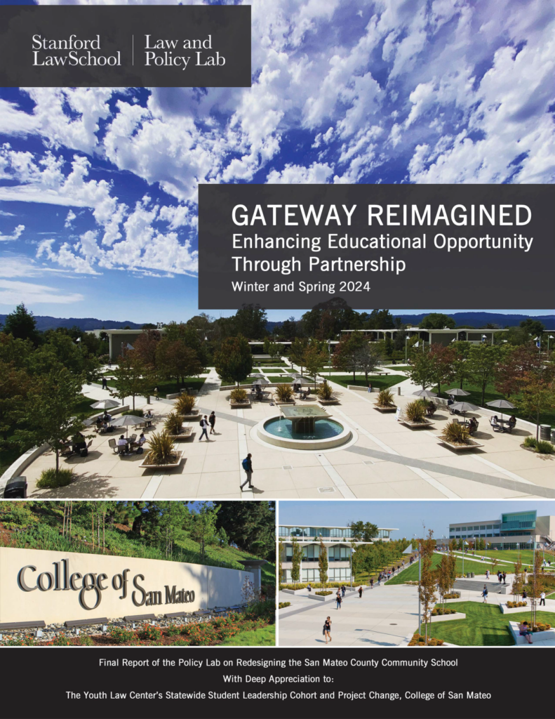 Gateway Reimagined report cover (arial view of San Mateo County school, college)