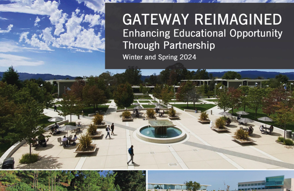 Gateway Reimagined report cover (arial view of San Mateo County school, college)