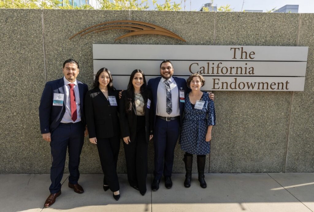 Jaqueline Rodriguez, Joey Chen and Abigail Trililn, with Youth Law Center's Leadership Cohort members Yefry Mata and Matt Pratap, emcees for the conference and contributors to the report. 