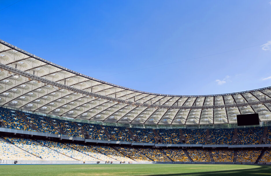 Soccer stadium on a sunny day.