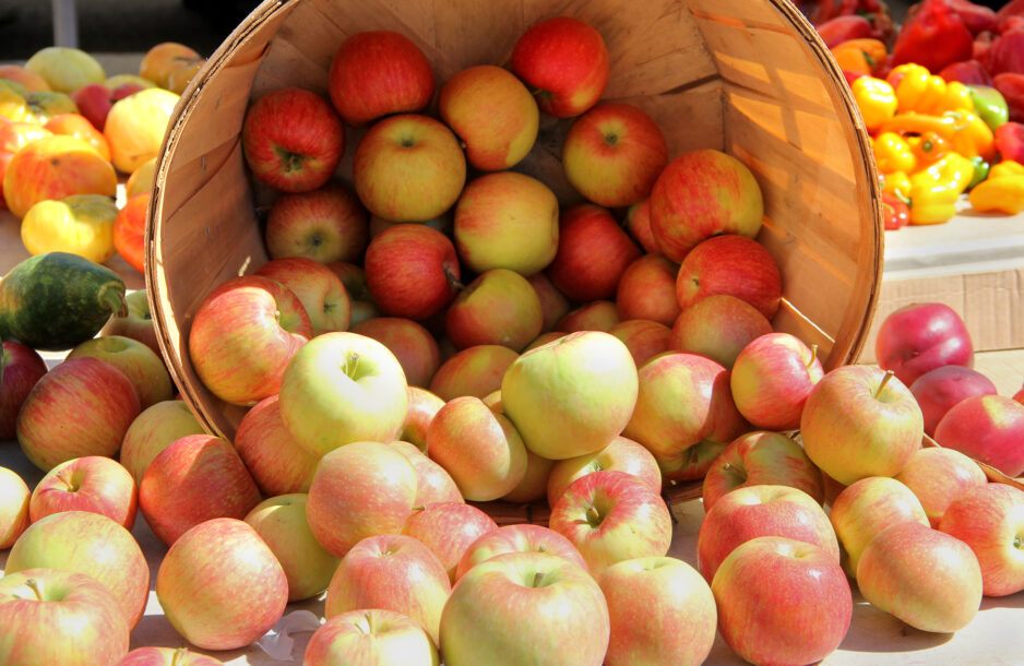 Basket of apples at a farmers market.