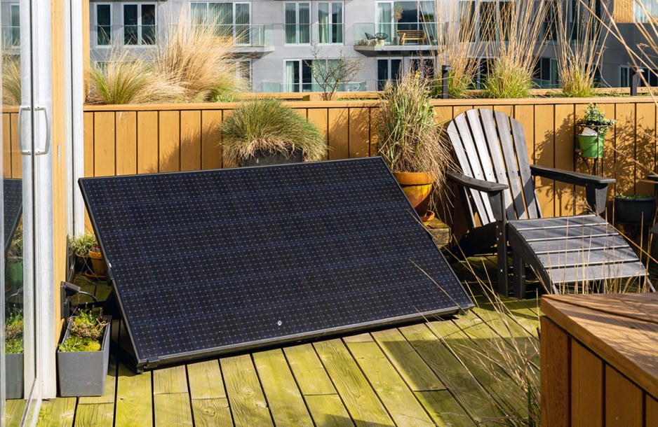 Apartment with solar panel unit on the balcony.