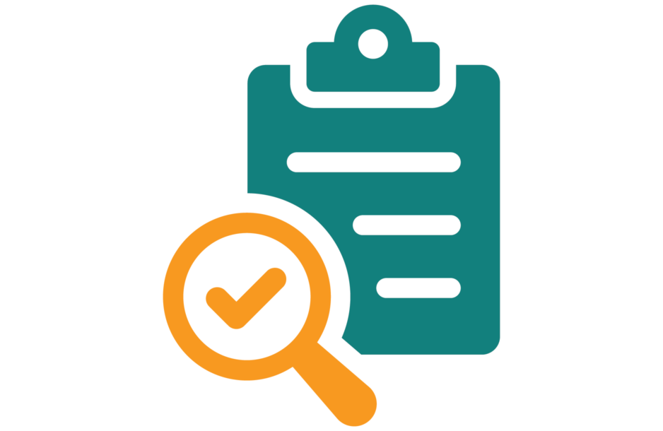 icon of a document and magnifying glass and checkbox