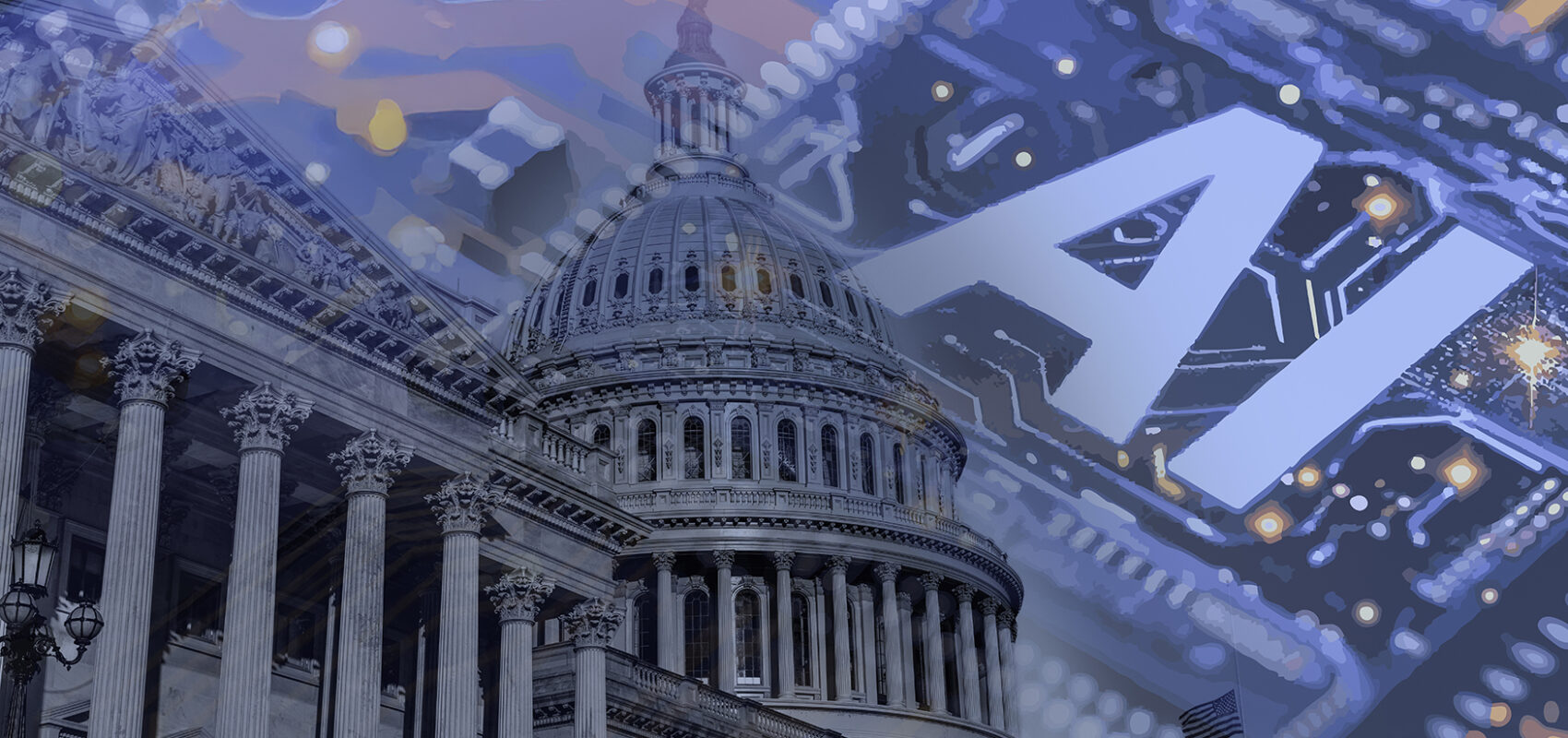 Photo of the US Capitol with overlay AI computer imagery.