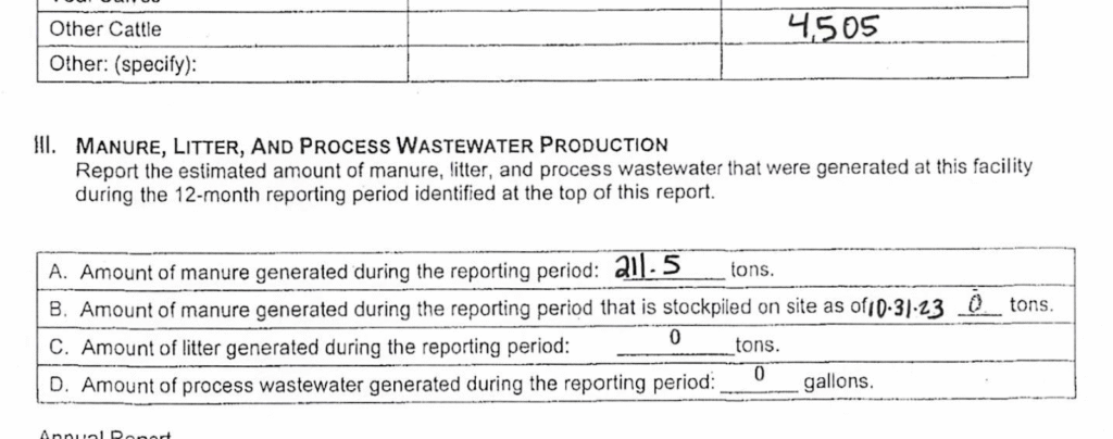 Excerpt from annual report describing process wastewater production