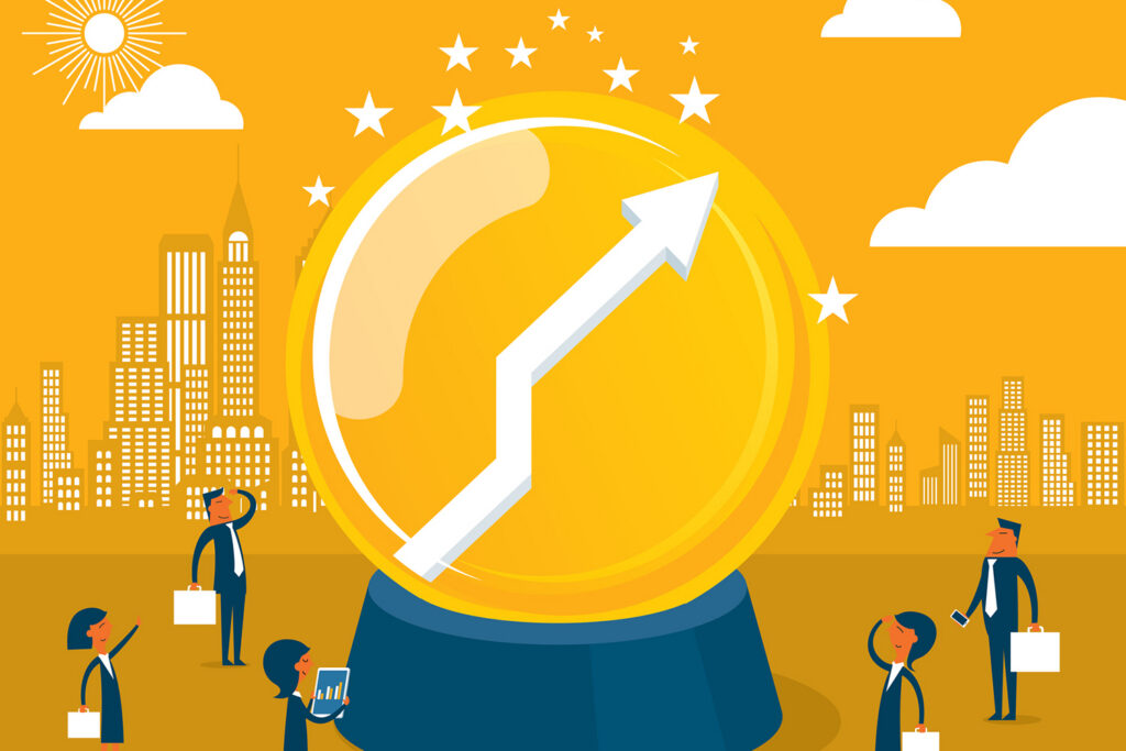 Business people asking a crystal ball