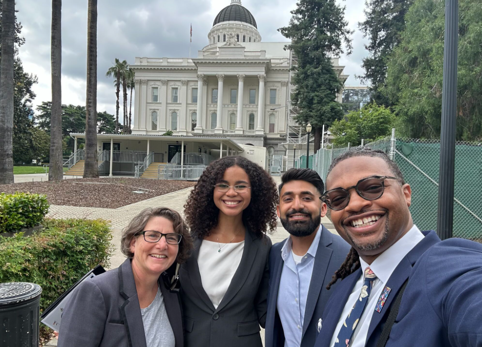 YELP and coalition member from Disability Rights California, Conrad Crump (May 2026). From left to right: Abigail Trillin, Meghan Gilmore, Aasim Yahya, Conrad Crump (Coalition Member from Disability Rights California).