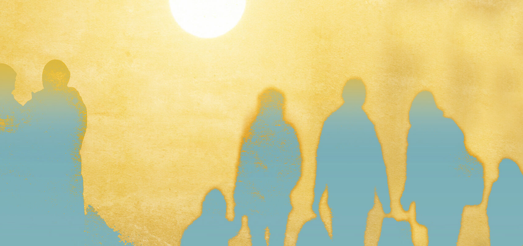 Illustration of refugees and migration - silhouettes of families.
